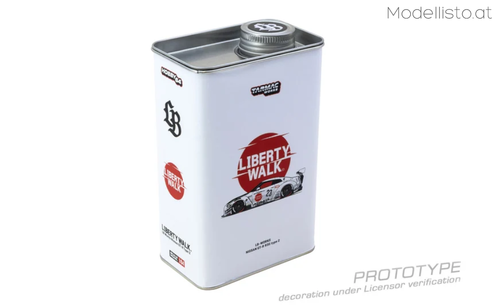 T64-090-WH Tarmac Works Nissan GT-R R35 Type 2 LB-Works Sammler Edition mit Ölkanne